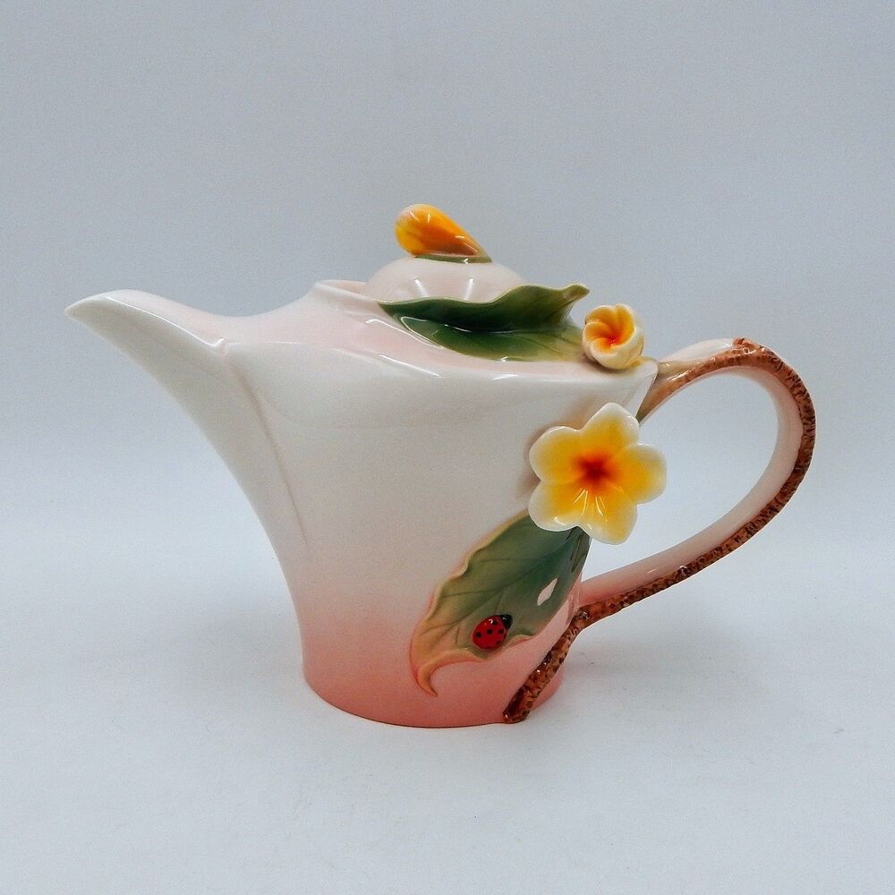 Pier 1 Imports Ladybug Daydreams Teapot 3D Lady Bug Pink Hand Painted Porcelain